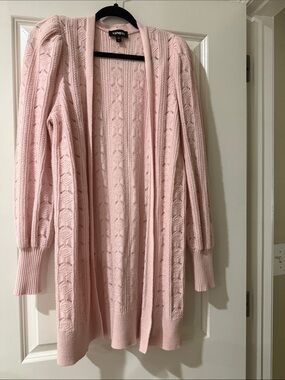 Express Light Pink Open-Front Cable Knit Cardigan